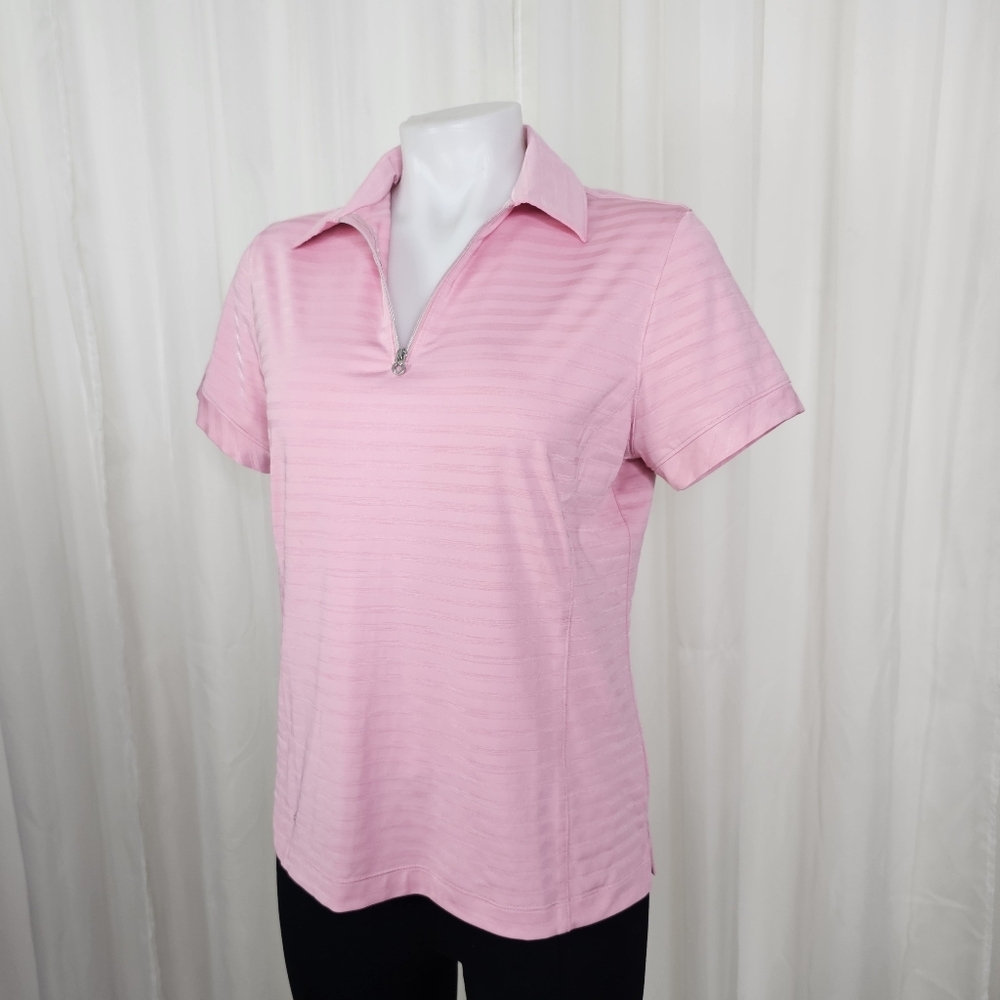 Tail Pink Stripe Athletic Polo Shirt Quarter Zip Size Small